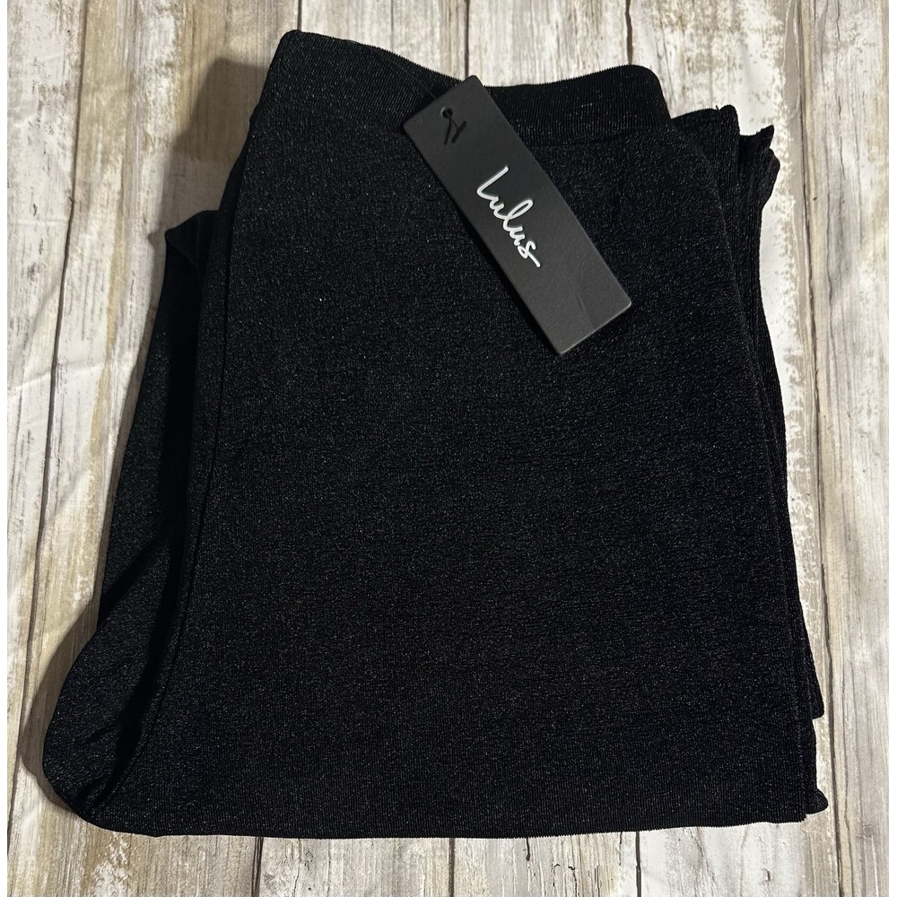 NWT Lulu's Women's Knit Black Shimmery Pull On Lined Pants Slit Leg Size XS